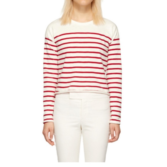 rag & bone Tops - rag and bone White and Red Striped Halsey Long Sleeve T-Shirt Sizs Small